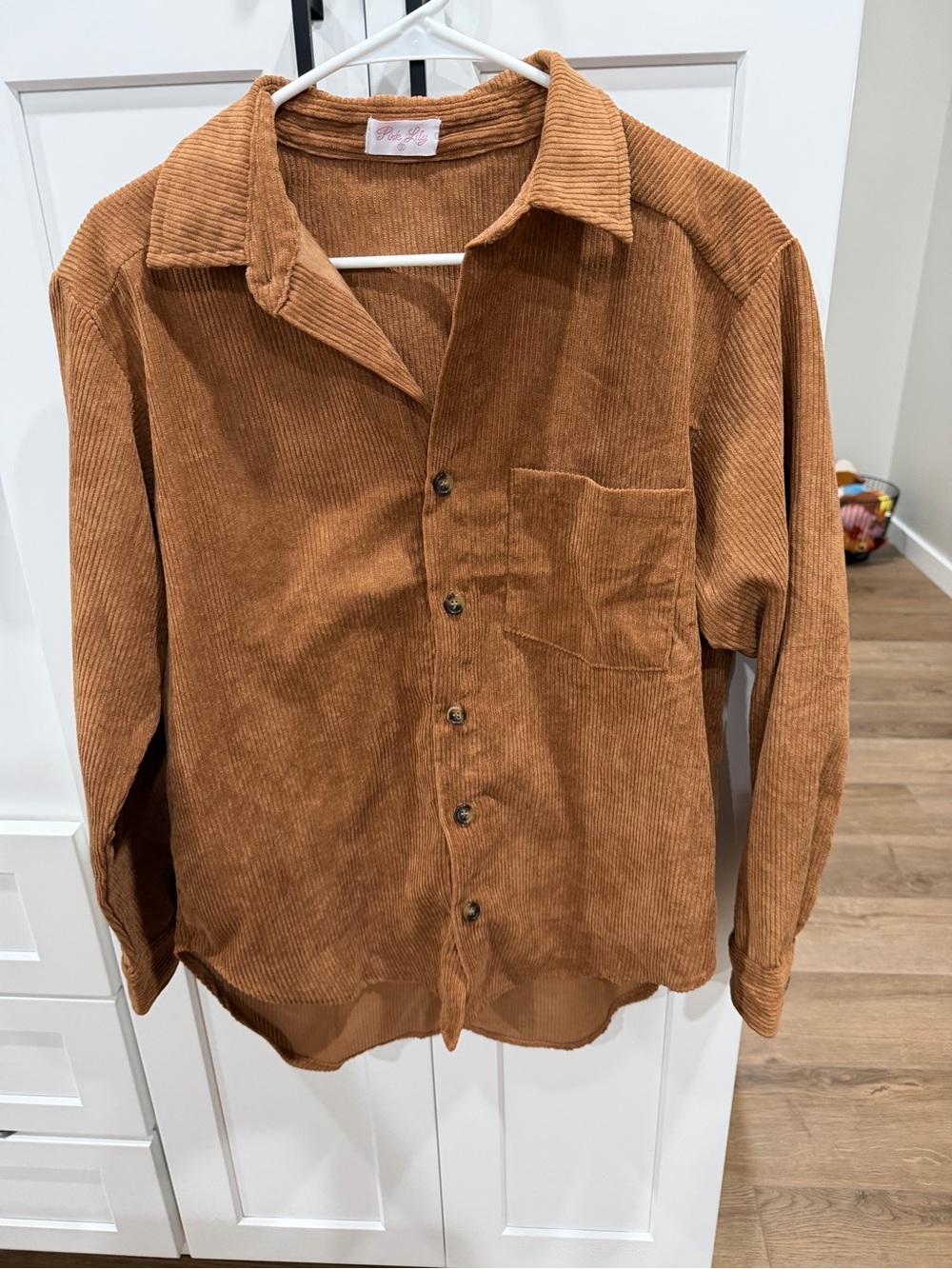 Pink Lily Ribbed Corduroy Top in Camel Brown